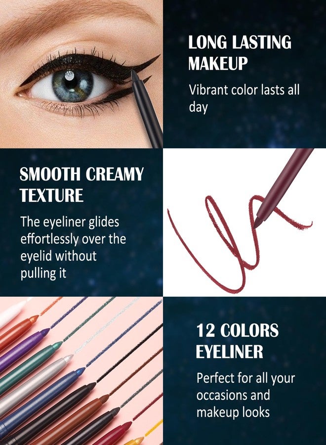 Lestpola Black Glitter Gel Eyeliner Pencil Waterproof, Metallic Retractable Cream Smooth Eye Liner Pencils, Long Lasting Waterline Hypoallergenic Eyeliner Pen, Highly Pigmented Smudge-Proof Makeup for Women-12 - Image 4